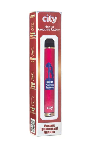 Одноразовая Электронная сигарета City Madrid Pomegranate Raspberry (Гранат Малина) 1600 затяжек