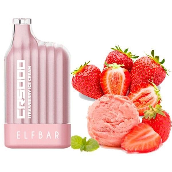 Одноразовая электронная сигарета Elf Bar CR Strawberry Ice Cream 5000 Затяжек - (Эльф Бар СР 5к тяг) Клубника Мороженое