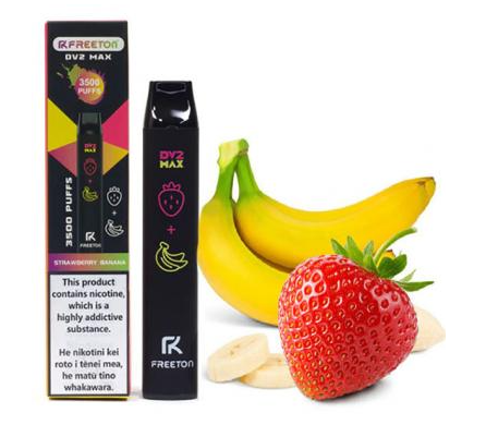 Одноразовая электронная сигарета FREETON DV2 MAX Акциз Strawberry Banana (Клубника Банан) 3500 puff