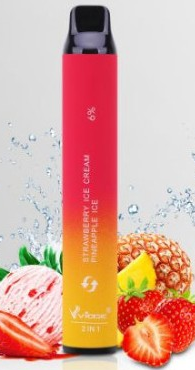 Vidge 2 000 Затяжек - Вкус 2 в 1 (Переключатель вкуса) - Клубничное мороженное + Ананас со льдом